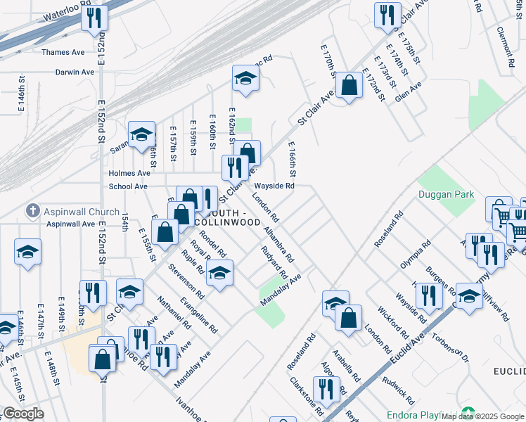 map of restaurants, bars, coffee shops, grocery stores, and more near 803 London Road in Cleveland