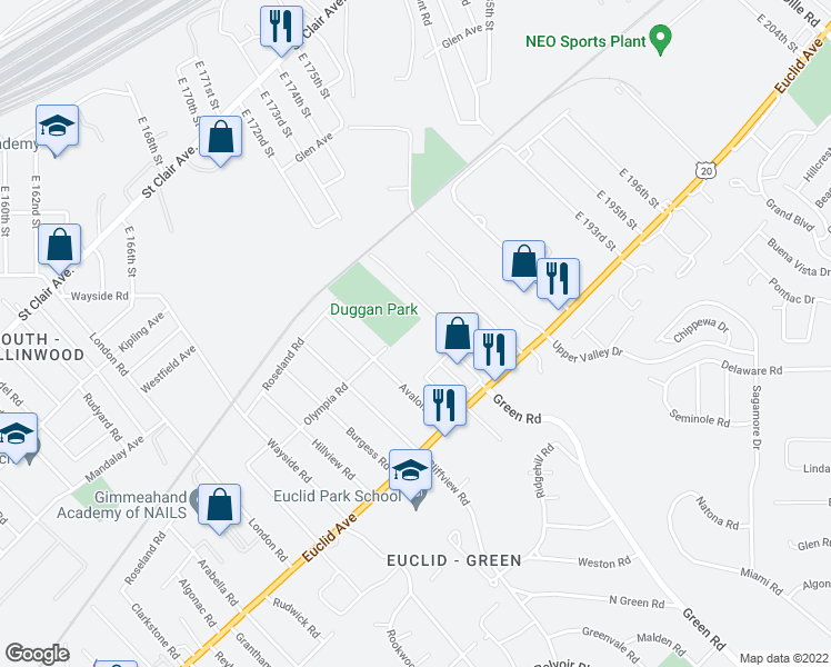 map of restaurants, bars, coffee shops, grocery stores, and more near 1678 Catalpa Road in Cleveland