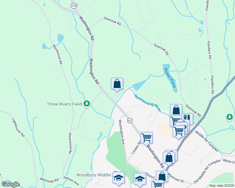 map of restaurants, bars, coffee shops, grocery stores, and more near 130 Washington Road in Woodbury
