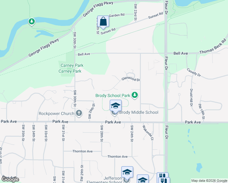 map of restaurants, bars, coffee shops, grocery stores, and more near 2701 Glenwood Drive in Des Moines