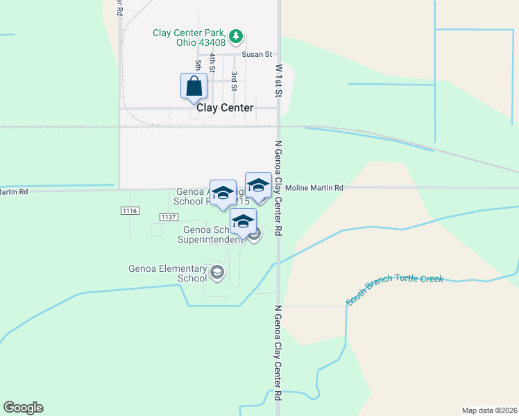 map of restaurants, bars, coffee shops, grocery stores, and more near 2950 North Genoa Clay Center Road in Genoa