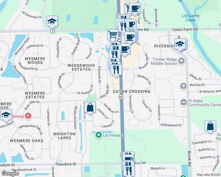 map of restaurants, bars, coffee shops, grocery stores, and more near 2010 Olde Mill Road in Plainfield