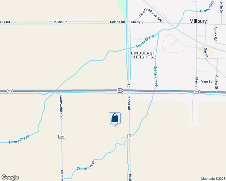 map of restaurants, bars, coffee shops, grocery stores, and more near 2100 Moline Martin Road in Millbury