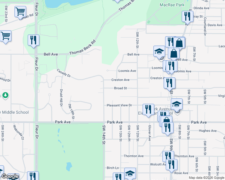map of restaurants, bars, coffee shops, grocery stores, and more near 1334 Broad Street in Des Moines