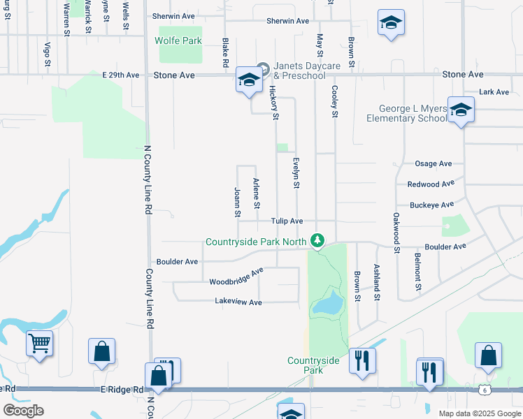map of restaurants, bars, coffee shops, grocery stores, and more near 3215 Arlene Street in Portage
