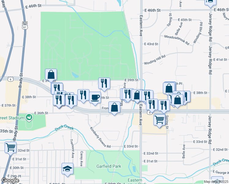 map of restaurants, bars, coffee shops, grocery stores, and more near 3722 Esplanade Avenue in Davenport