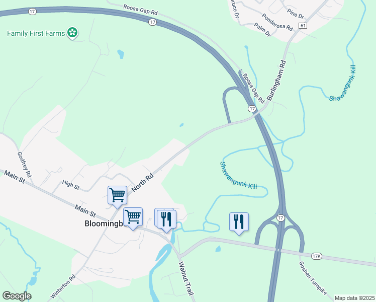 map of restaurants, bars, coffee shops, grocery stores, and more near 98 North Road in Bloomingburg