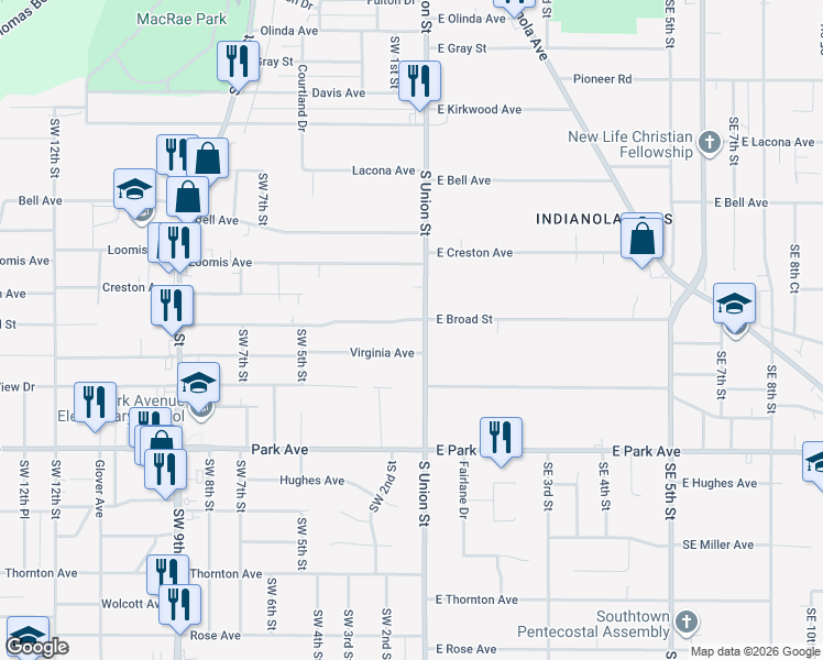 map of restaurants, bars, coffee shops, grocery stores, and more near 8 Broad Street in Des Moines