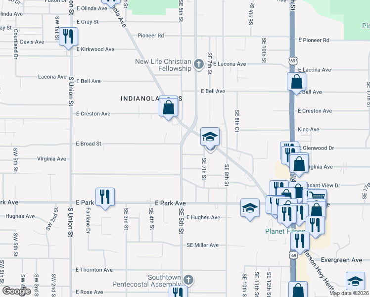 map of restaurants, bars, coffee shops, grocery stores, and more near 2907 Southeast 5th Street in Des Moines
