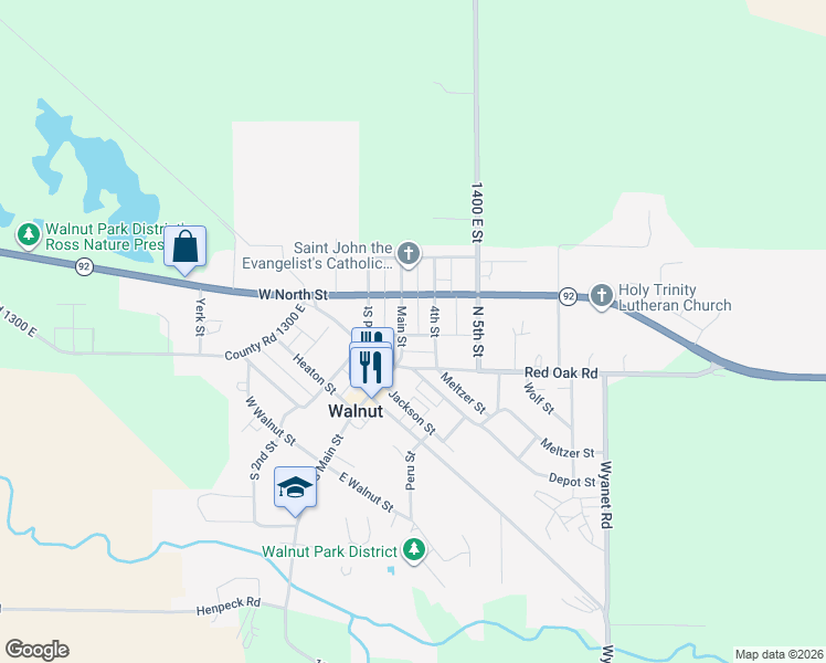 map of restaurants, bars, coffee shops, grocery stores, and more near 108 Main Street in Walnut