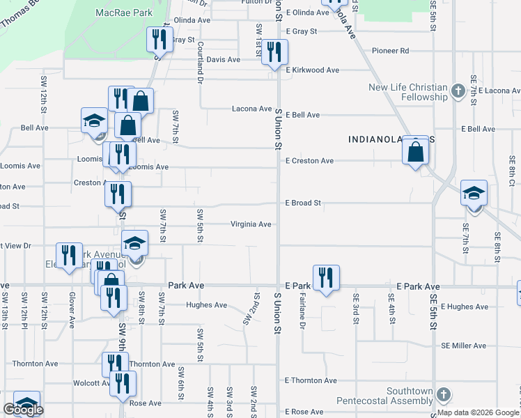 map of restaurants, bars, coffee shops, grocery stores, and more near 8 Broad Street in Des Moines