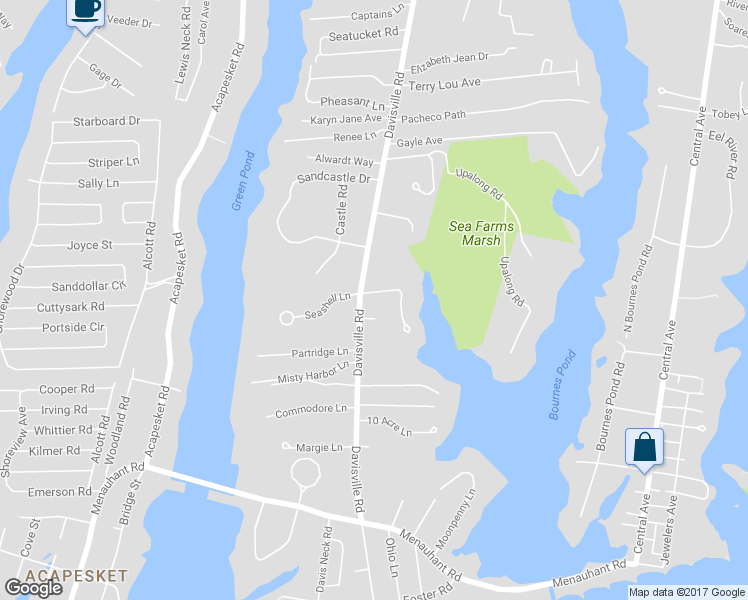 map of restaurants, bars, coffee shops, grocery stores, and more near 7 Shaker Lane in Falmouth