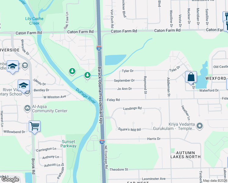 map of restaurants, bars, coffee shops, grocery stores, and more near 3126 Jo Ann Drive in Joliet