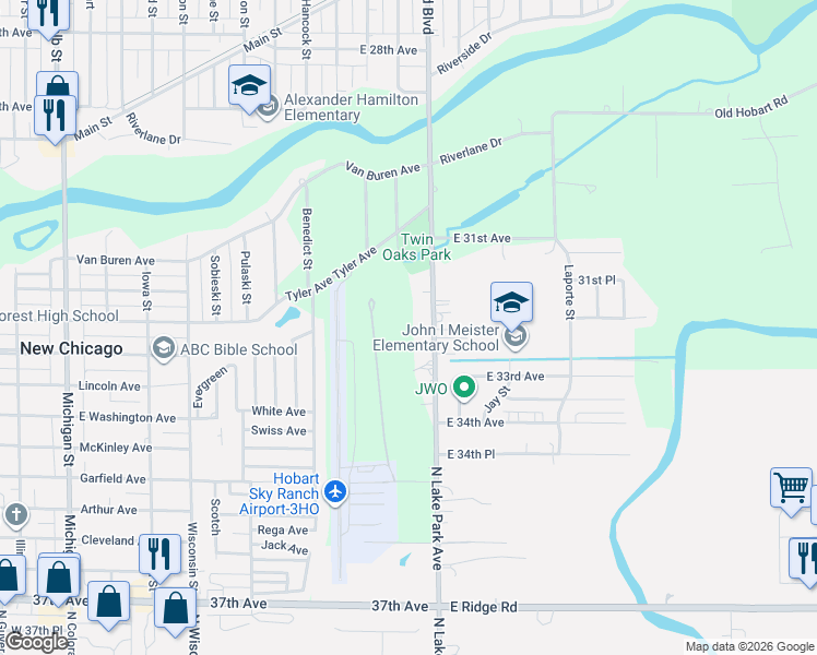 map of restaurants, bars, coffee shops, grocery stores, and more near 3255 Huntington Avenue in Hobart
