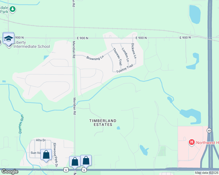 map of restaurants, bars, coffee shops, grocery stores, and more near 1-51 Tolstoy Trail in Valparaiso