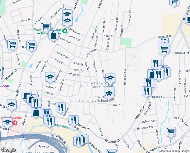 map of restaurants, bars, coffee shops, grocery stores, and more near 27 Ash Street in Prospect