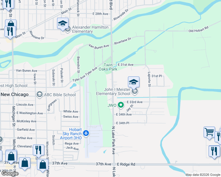 map of restaurants, bars, coffee shops, grocery stores, and more near 3255 Huntington Avenue in Hobart