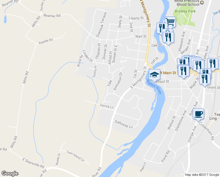 map of restaurants, bars, coffee shops, grocery stores, and more near 13 Yale Drive in Walden