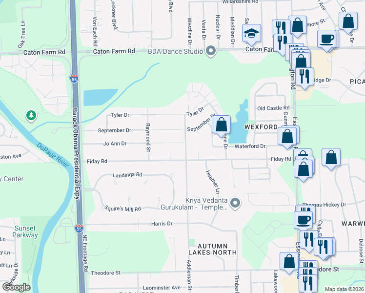 map of restaurants, bars, coffee shops, grocery stores, and more near 3000 Jo Ann Drive in Joliet