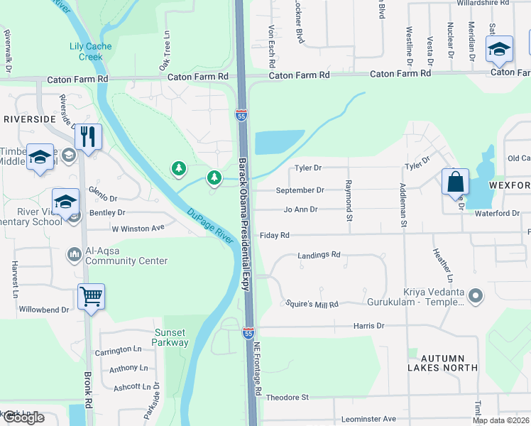 map of restaurants, bars, coffee shops, grocery stores, and more near 3126 Jo Ann Drive in Joliet