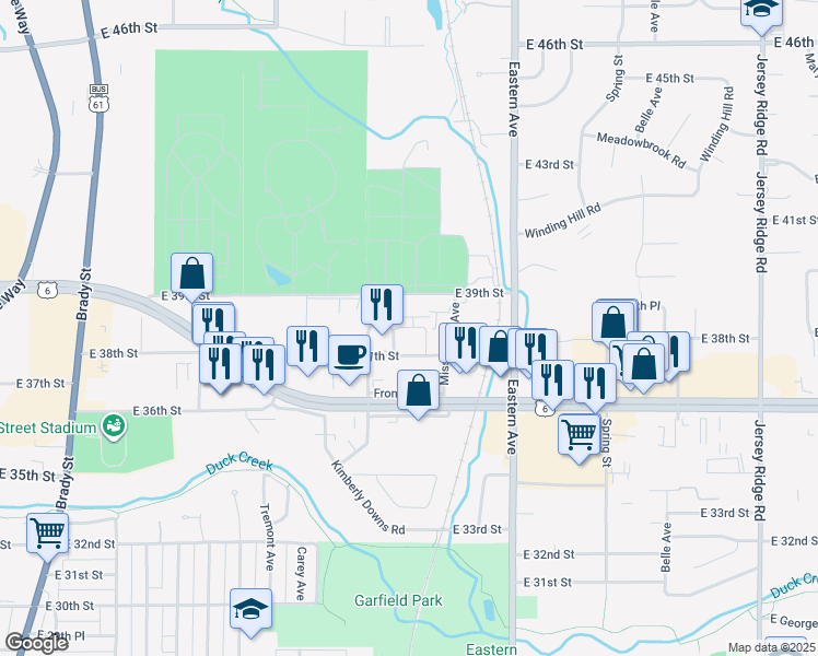 map of restaurants, bars, coffee shops, grocery stores, and more near 3722 Esplanade Avenue in Davenport