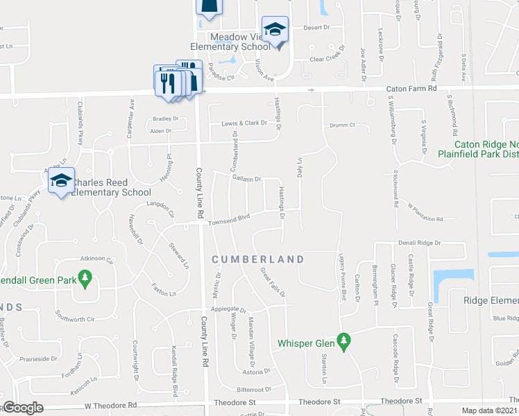 map of restaurants, bars, coffee shops, grocery stores, and more near 2105 THREE Forks Drive in Plainfield