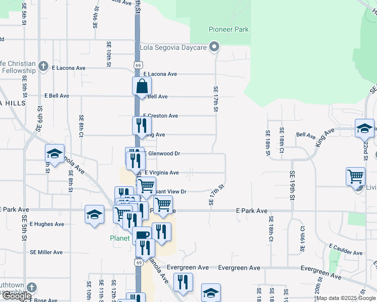 map of restaurants, bars, coffee shops, grocery stores, and more near 1540 East Glenwood Drive in Des Moines