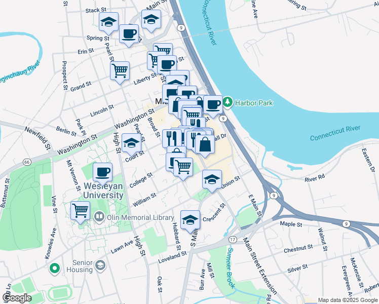 map of restaurants, bars, coffee shops, grocery stores, and more near 220 Dingwall Drive in Middletown