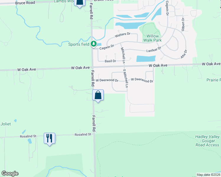 map of restaurants, bars, coffee shops, grocery stores, and more near 18016 South McCabe Lane in Lockport
