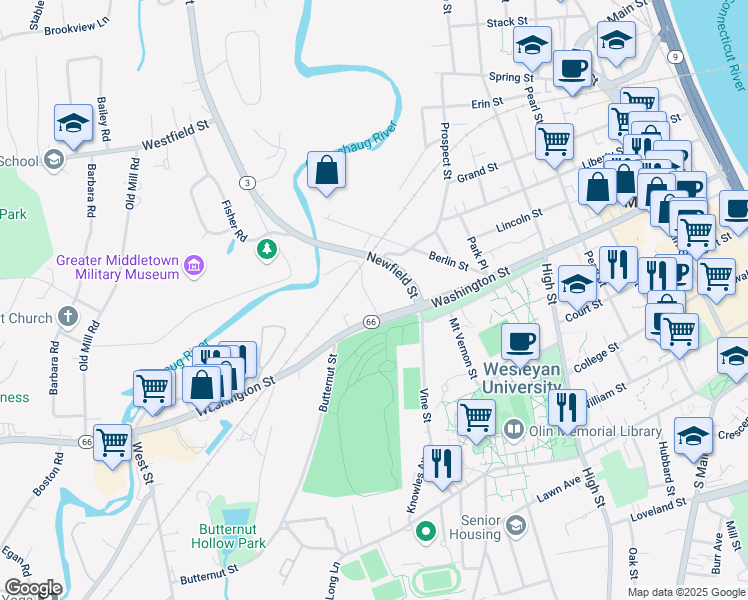 map of restaurants, bars, coffee shops, grocery stores, and more near 16 Jackson Street in Middletown