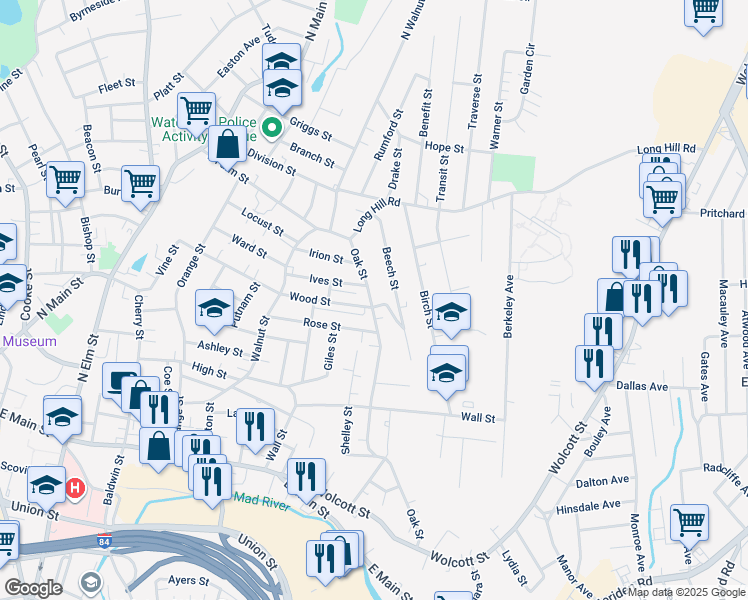 map of restaurants, bars, coffee shops, grocery stores, and more near 27 Ash Street in Prospect