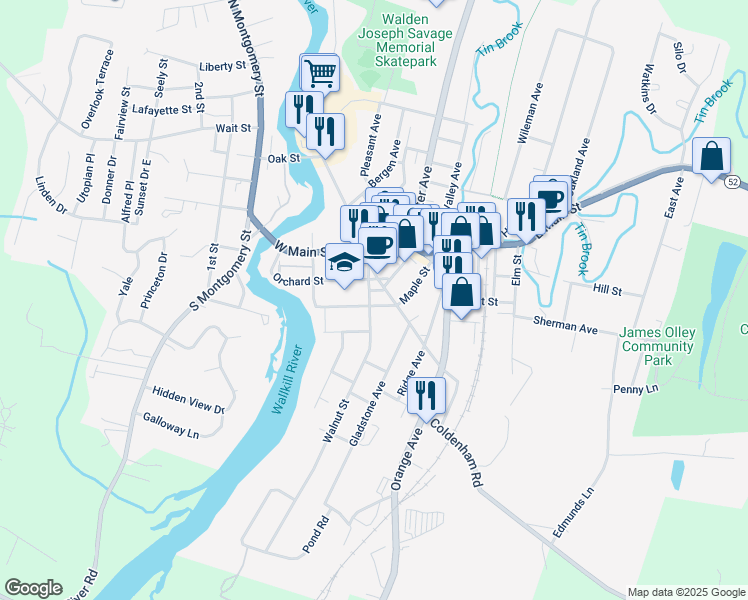 map of restaurants, bars, coffee shops, grocery stores, and more near 78 Maple Street in Walden