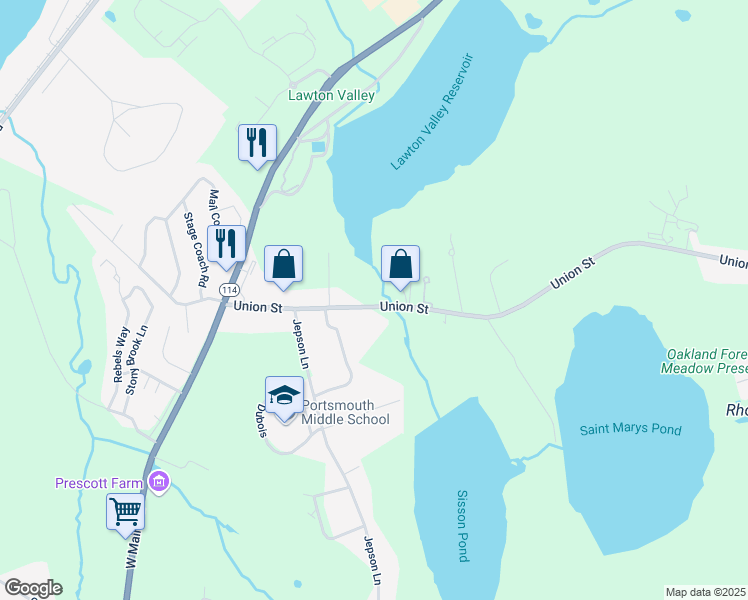 map of restaurants, bars, coffee shops, grocery stores, and more near 745 Union Street in Portsmouth