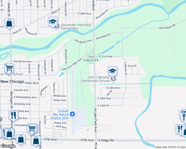 map of restaurants, bars, coffee shops, grocery stores, and more near 3238 North Lake Park Avenue in Hobart