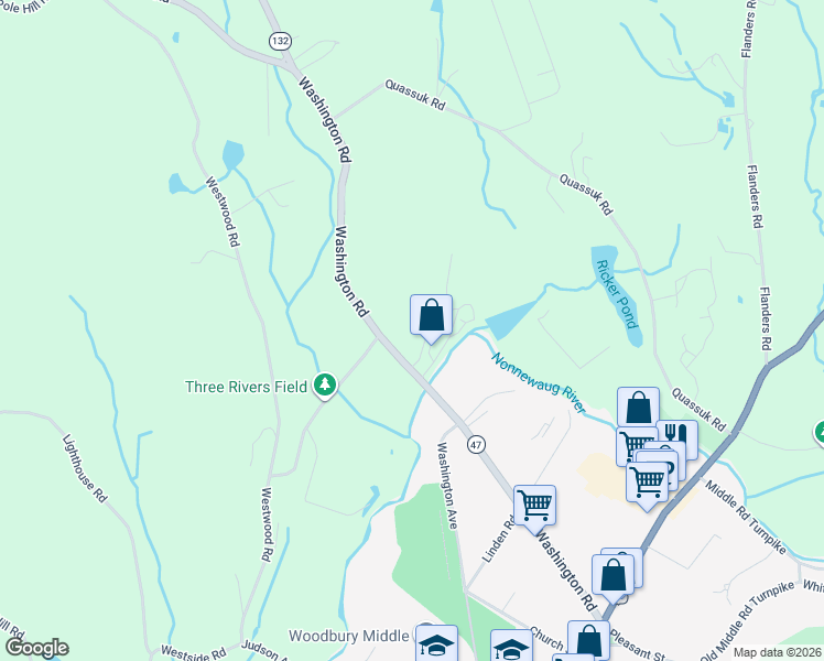 map of restaurants, bars, coffee shops, grocery stores, and more near 130 Washington Road in Woodbury