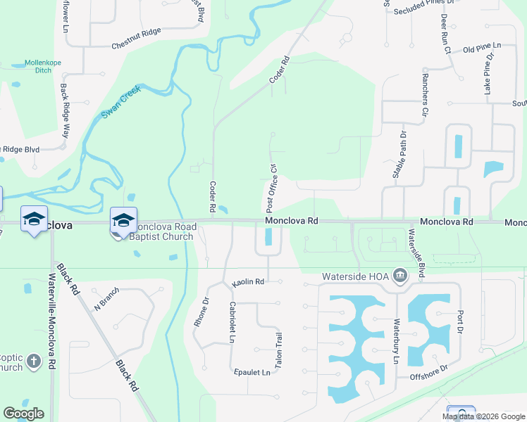 map of restaurants, bars, coffee shops, grocery stores, and more near 4456 Post Office Circle in Maumee