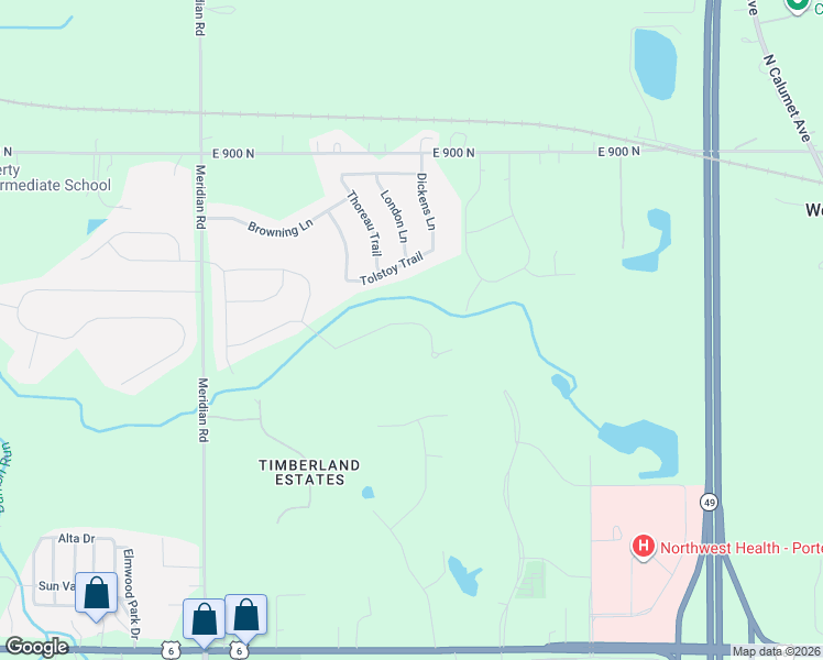 map of restaurants, bars, coffee shops, grocery stores, and more near 59 Tolstoy Trail in Valparaiso
