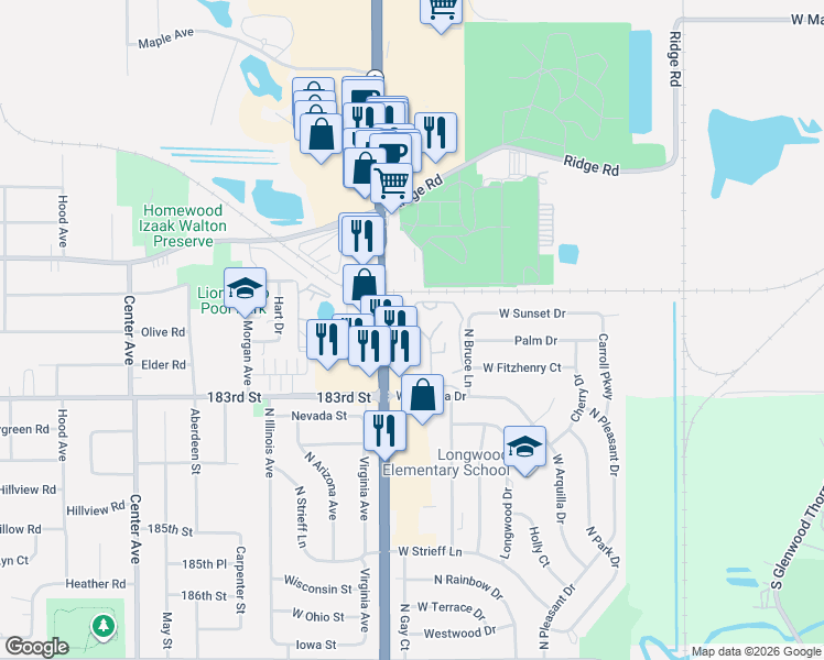 map of restaurants, bars, coffee shops, grocery stores, and more near 950 West Sunset Drive in Glenwood