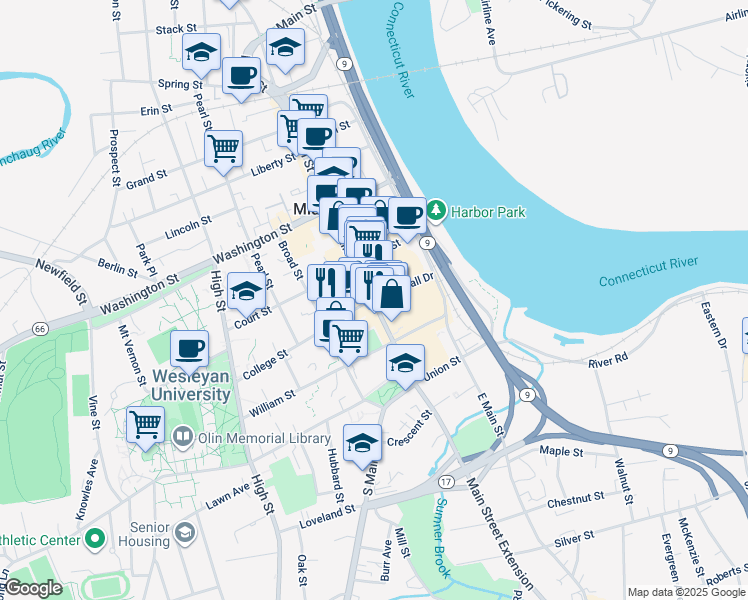 map of restaurants, bars, coffee shops, grocery stores, and more near 220 Dingwall Drive in Middletown