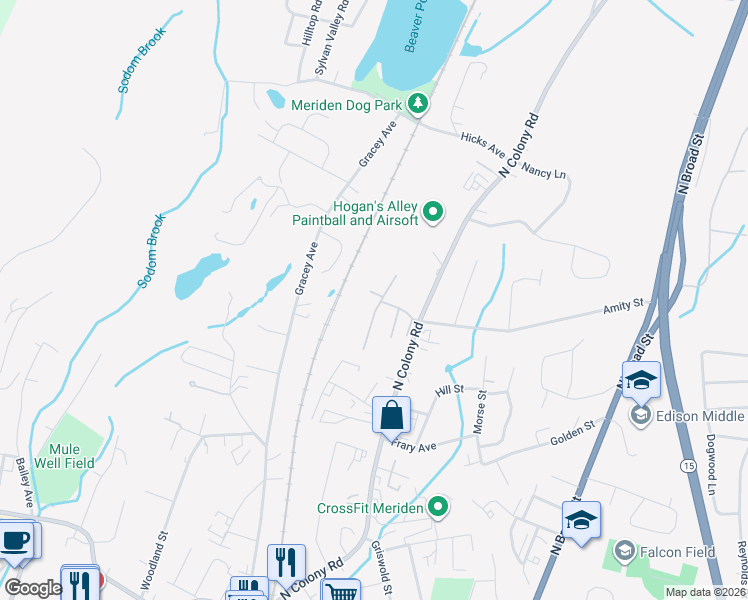 map of restaurants, bars, coffee shops, grocery stores, and more near 882 North Colony Road in Meriden