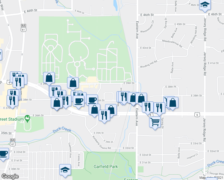 map of restaurants, bars, coffee shops, grocery stores, and more near 3722 Esplanade Avenue in Davenport