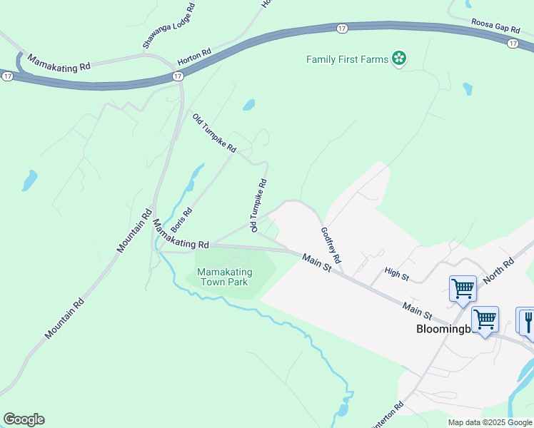 map of restaurants, bars, coffee shops, grocery stores, and more near Godfrey Road in Bloomingburg