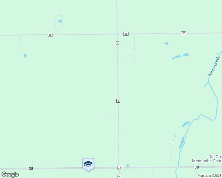 map of restaurants, bars, coffee shops, grocery stores, and more near 64355 County Road 9 in Goshen