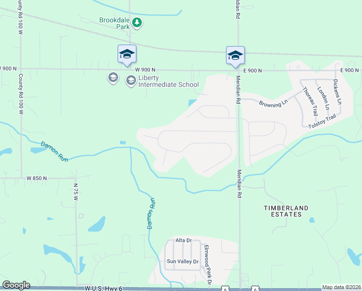 map of restaurants, bars, coffee shops, grocery stores, and more near 23 Covington Drive in Valparaiso