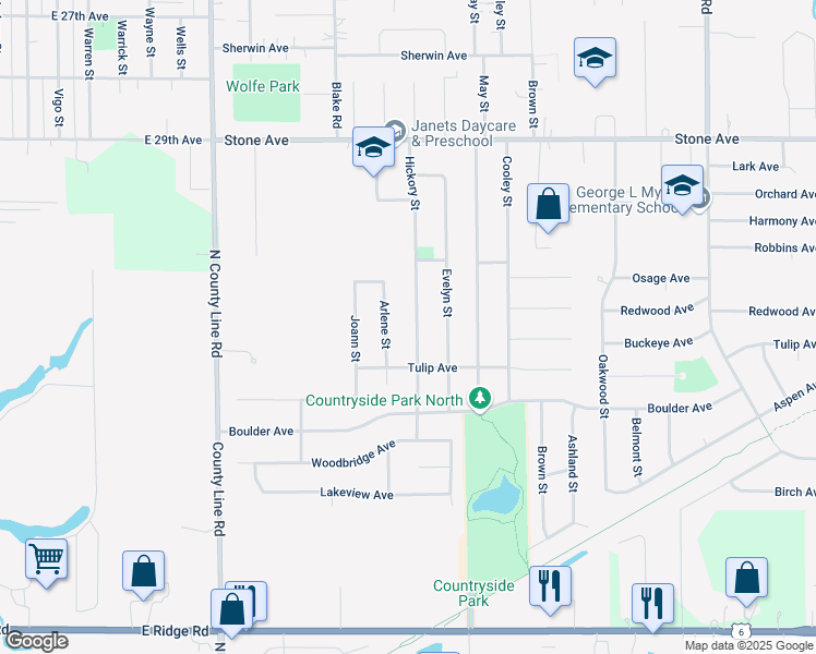map of restaurants, bars, coffee shops, grocery stores, and more near 3215 Arlene Street in Portage