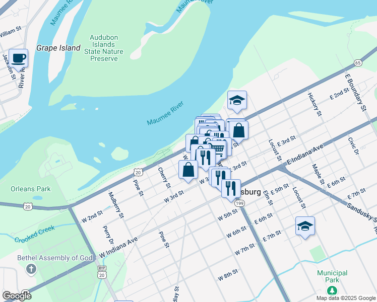 map of restaurants, bars, coffee shops, grocery stores, and more near 133 West 2nd Street in Perrysburg