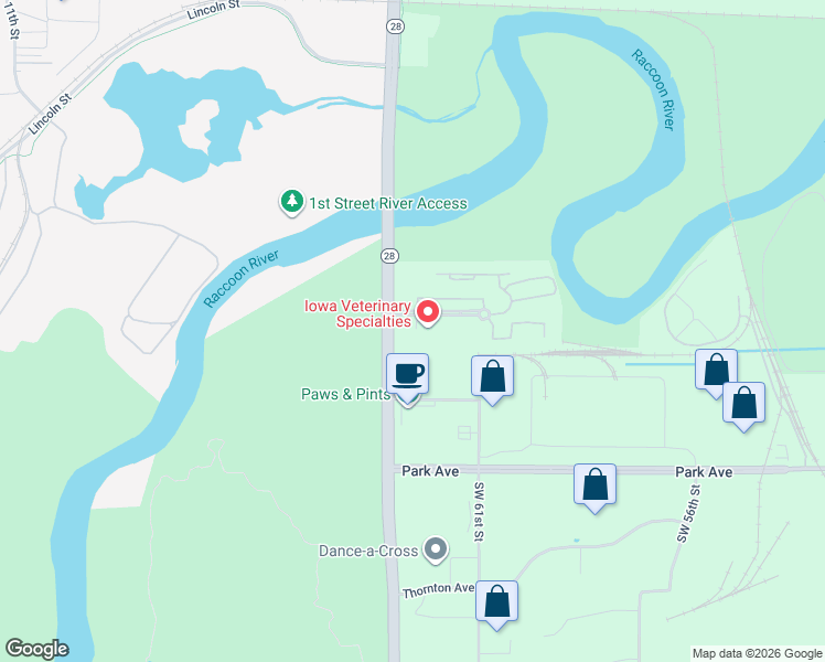 map of restaurants, bars, coffee shops, grocery stores, and more near 6120 Creston Avenue in Des Moines