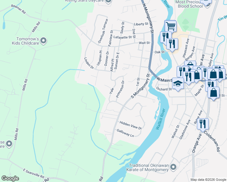 map of restaurants, bars, coffee shops, grocery stores, and more near 13 Yale Drive in Walden