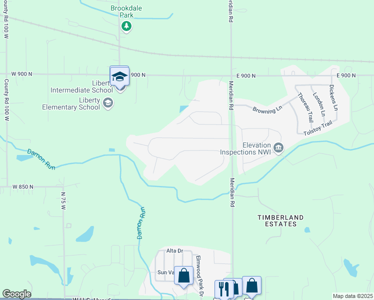 map of restaurants, bars, coffee shops, grocery stores, and more near 18 Covington Drive in Valparaiso