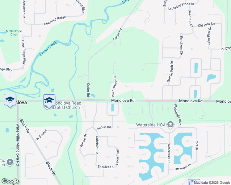 map of restaurants, bars, coffee shops, grocery stores, and more near 4456 Post Office Circle in Maumee